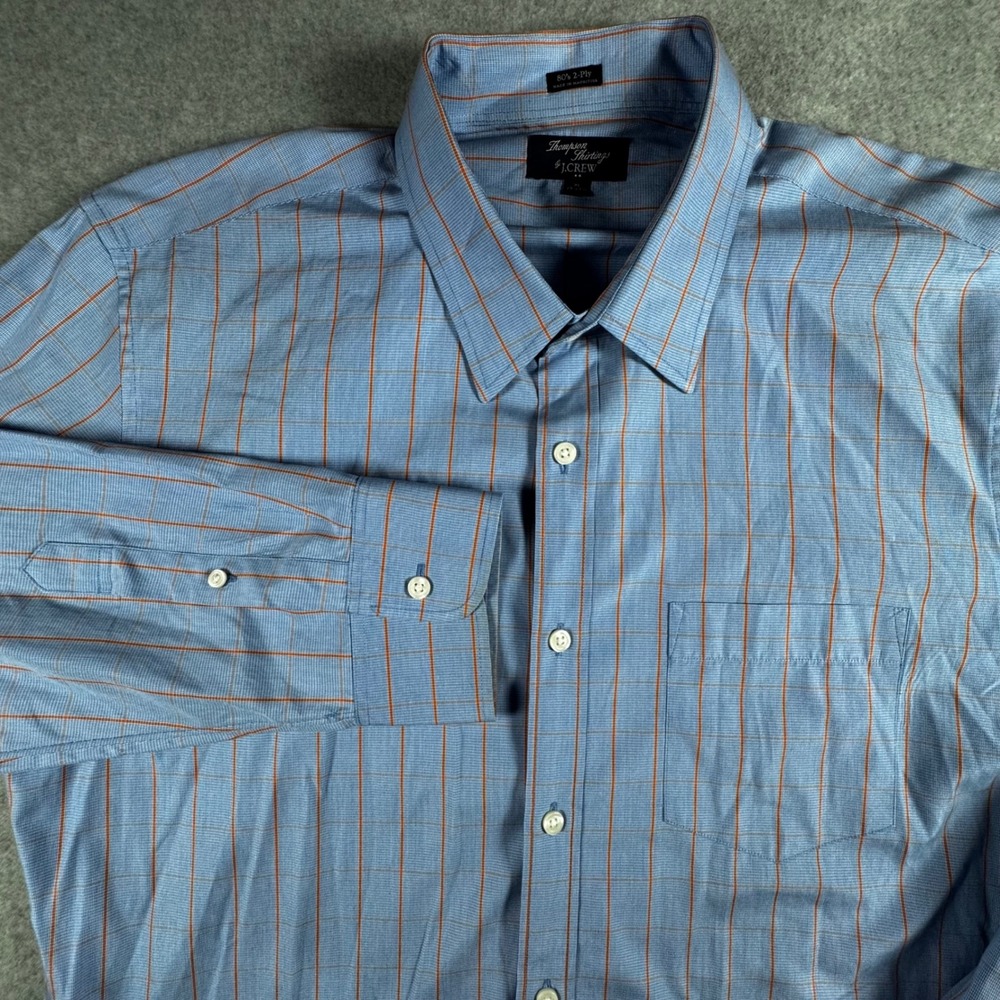 J.Crew Thompson Shirtings Mens XL Blue Orange Windowpane Cotton Shirt Excellent